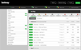 Sección de apuestas deportivas en directo en Betway.